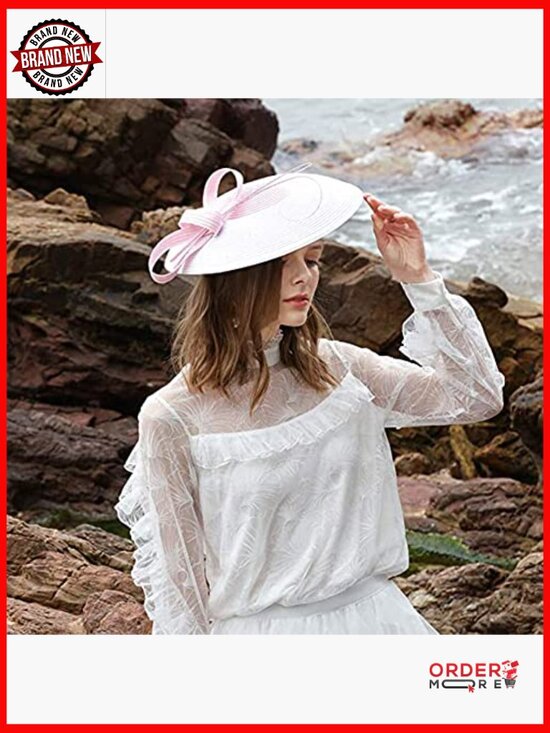 Straw Fedora Wide Brim Hat Adjustable Fascinator for Weddings Derby Church main image 4